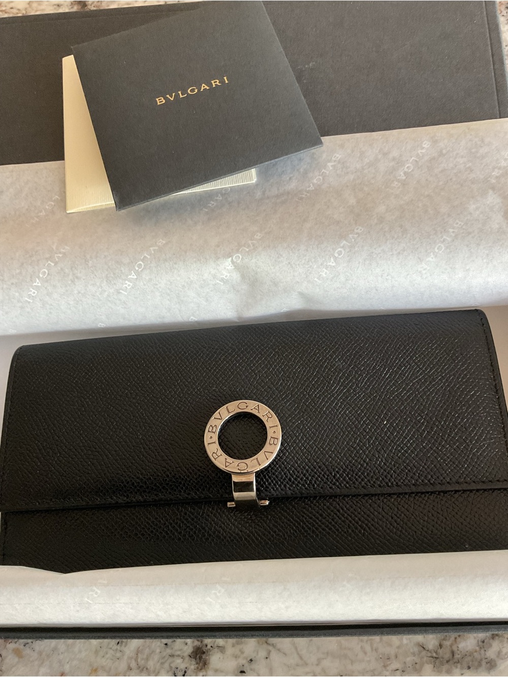 Bulgari Black Leather Wallet with Signature Circular Silver-Tone Hardware